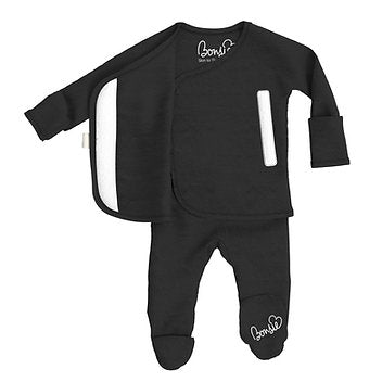 Stockist of Bonsie's Ribbed Ink footed kimono romper.