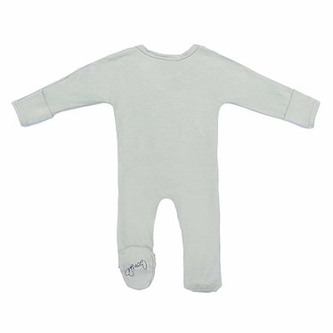 Stockist of Bonsie's rayon blend avocado green footie.  Top section has velcro wrap body which can be undone for skin to skin contact.  Elastic waist that can be pulled down for easy diaper changes. 