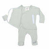 Stockist of Bonsie's rayon blend avocado green footie.  Top section has velcro wrap body which can be undone for skin to skin contact.  Elastic waist that can be pulled down for easy diaper changes. 