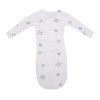 Stockist of Bonsie's rayon blend baby gown in gender neutral white fabric with star print.  Features cross over velcro top that can be undone for skin to skin.  Elastic waist which can be pulled down for easy diaper changes.