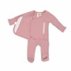 Stockist of Bonsie's rayon blend Peony pink footie.  Top section has velcro wrap body which can be undone for skin to skin contact.  Elastic waist that can be pulled down for easy diaper changes. 