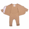 Stockist of Bonsie's rayon blend mocha footie.  Top section has velcro wrap body which can be undone for skin to skin contact.  Elastic waist that can be pulled down for easy diaper changes. 