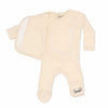 Stockist of Bonsie's rayon blend Oat footie.  Top section has velcro wrap body which can be undone for skin to skin contact.  Elastic waist that can be pulled down for easy diaper changes. 