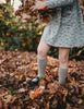 US stockist of Karibou Kid's Conifer cotton socks. Dusty sage green color with mesh texture and frill at top. Cotton blend.