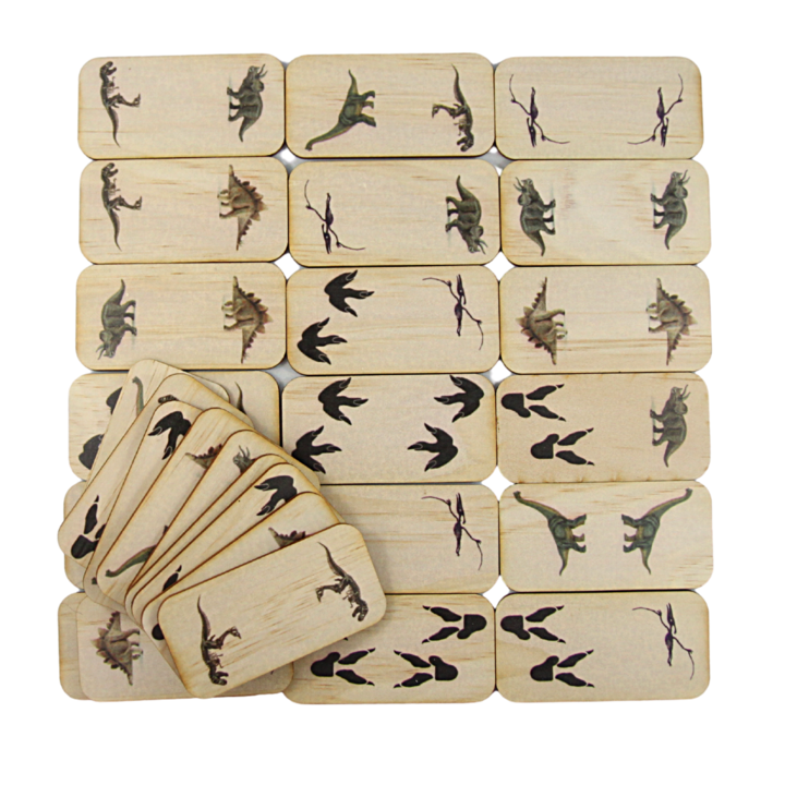 US stockist of Five Little Bears Dinosaur Footprint dominoes.  Set of 28 pieces.
