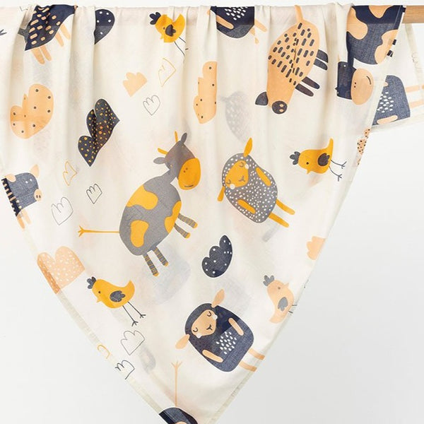 US stockist of Indus Design's cotton "Farmyard Animals" swaddle.