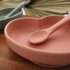 US stockist of Foxx & Willow's Peaches silicone heart shaped plate with matching spoon.  Made from BPA free silicone, dishwasher and microwave safe.