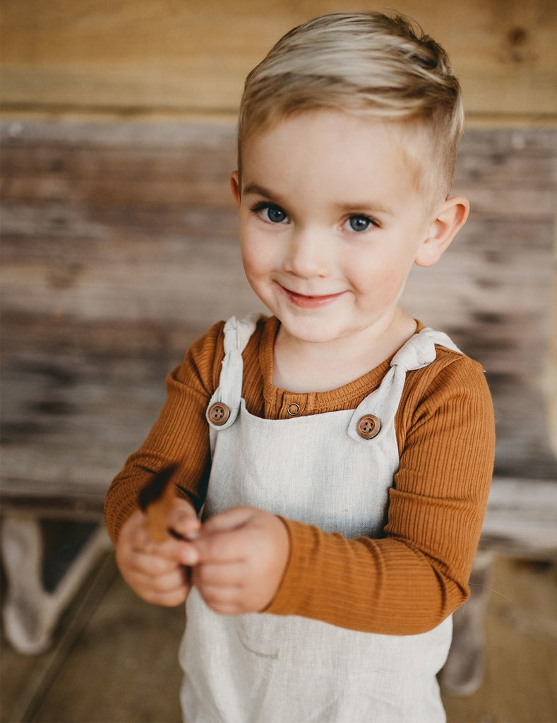 US stockist of Karibou Kids gender neutral, antique gold Willow ribbed long sleeve top