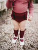 US stockist of Karibou Kids plum Georgia ribbed ruffle bloomers