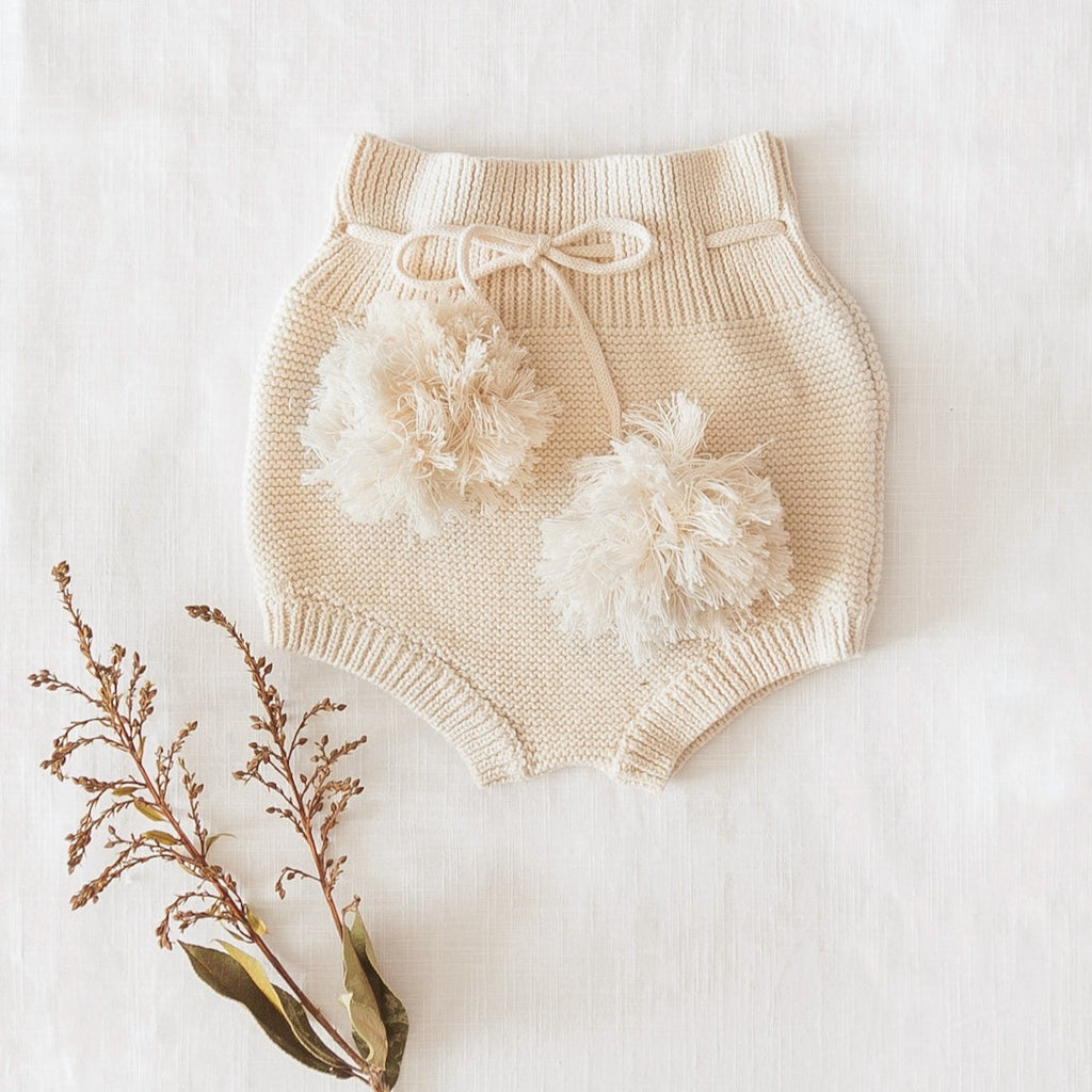 US stockist of Karibou Kids Gracie honey cream knit bloomers