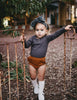 US stockist of Karibou Kids acorn Georgia ribbed ruffle bloomers
