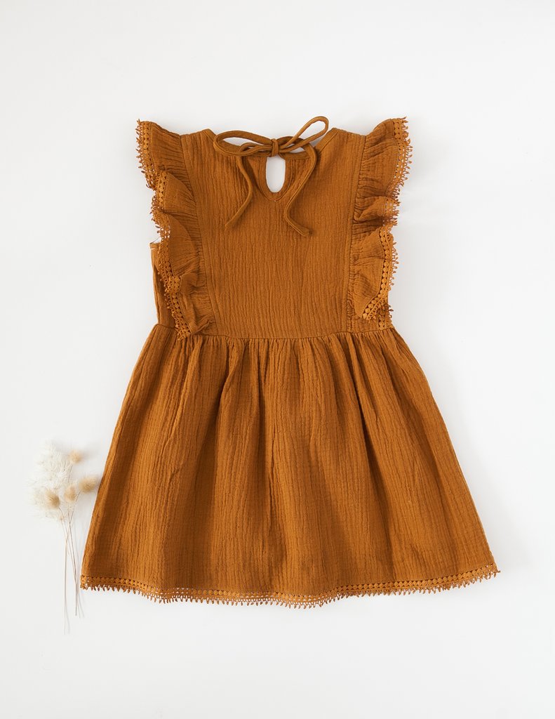 US stockist of Karibou Kids Little Angel Cotton & Lace Dress in Antique Gold.