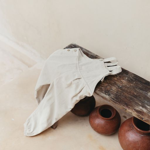US stockist of Illoura the Label's gender neutral Xanthe Overalls in Oat cord.