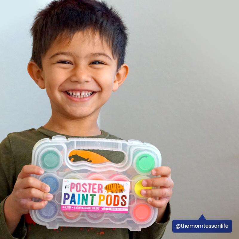 Stockist of Ooly's Lil Poster Paint Pods in Neon & Glitter.  Features 6 neon color paints and 6 glitter paints with paint brush.