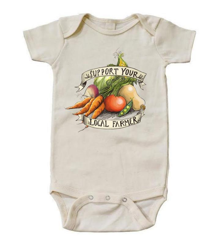 Raising Tito cream organic cotton "support your local farmer" long sleeve bodysuit