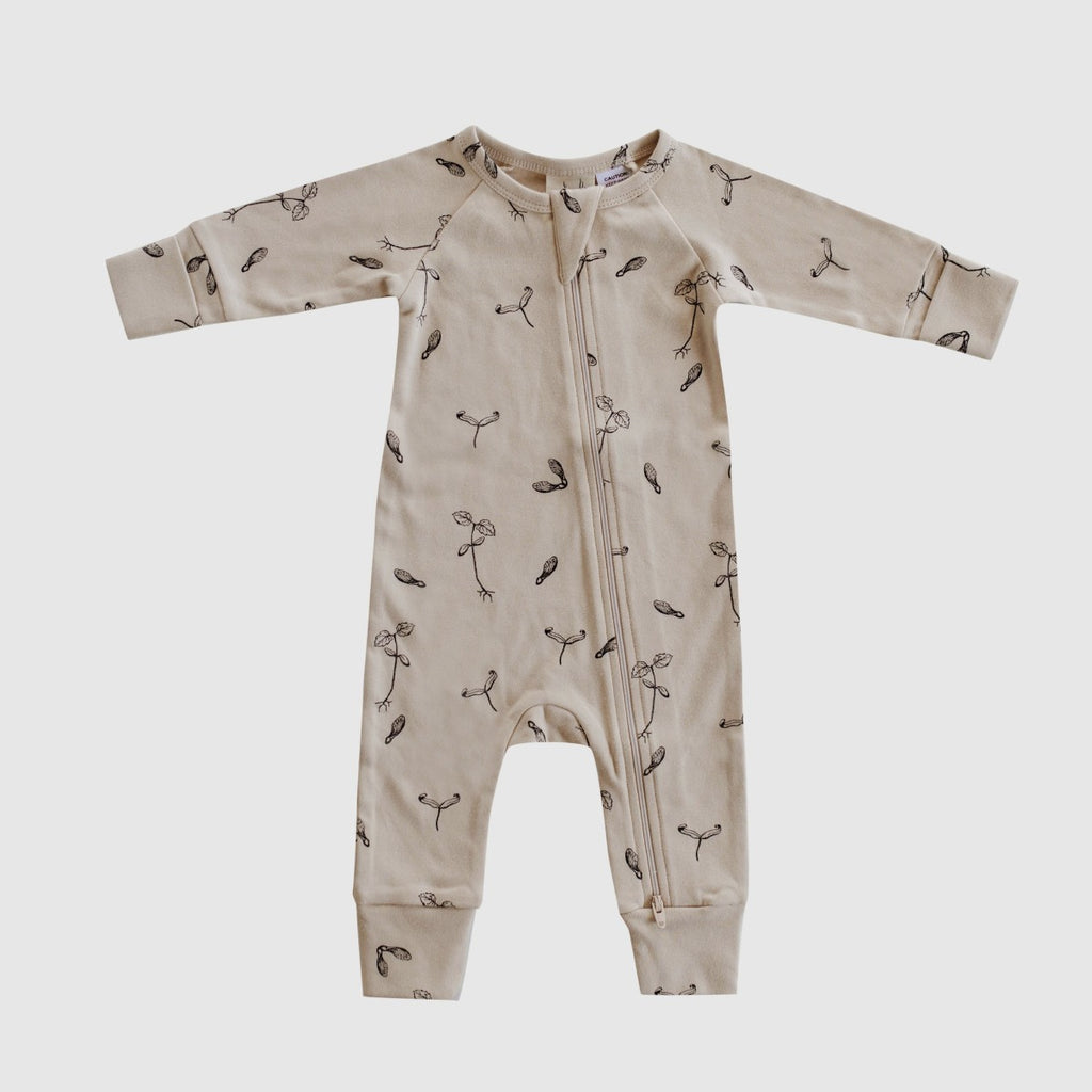 US stockist of Buck & Baa's gender neutral, organic cotton Maple zip romper.