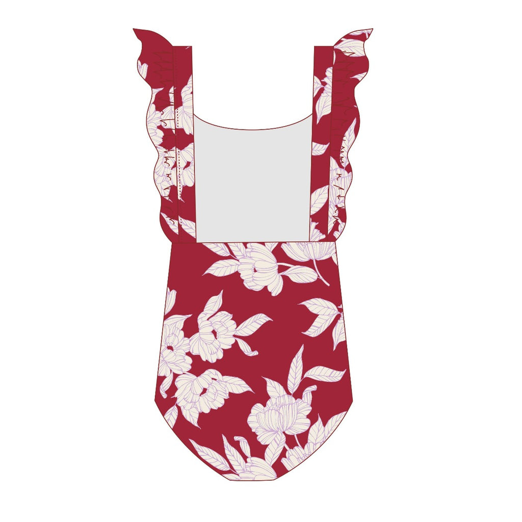 US stockist of Canopea's Thelma Ruffle Swimsuit in Gardenia Pepper.