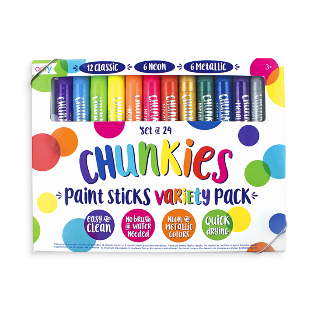 US stockist of Ooly.  Chunkies paint sticks variety pack.  Contains 12 classic sticks, 6 neon and 6 metallic sticks.