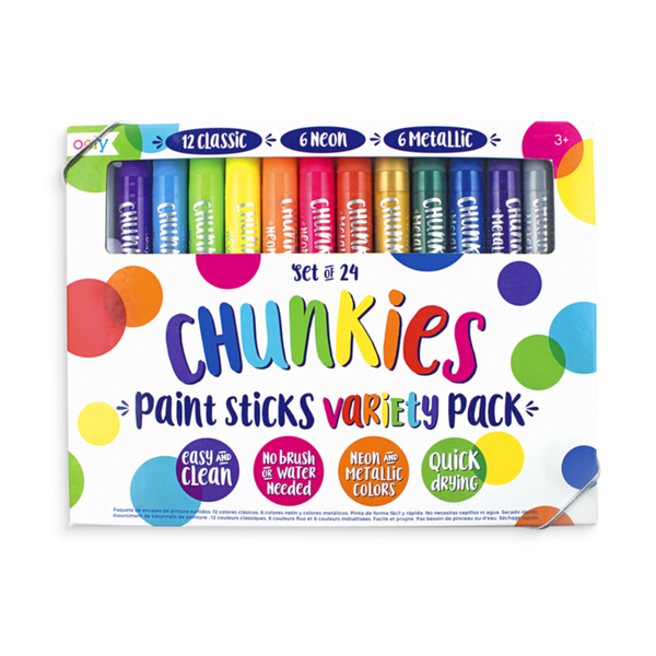 US stockist of Ooly.  Chunkies paint sticks variety pack.  Contains 12 classic sticks, 6 neon and 6 metallic sticks.