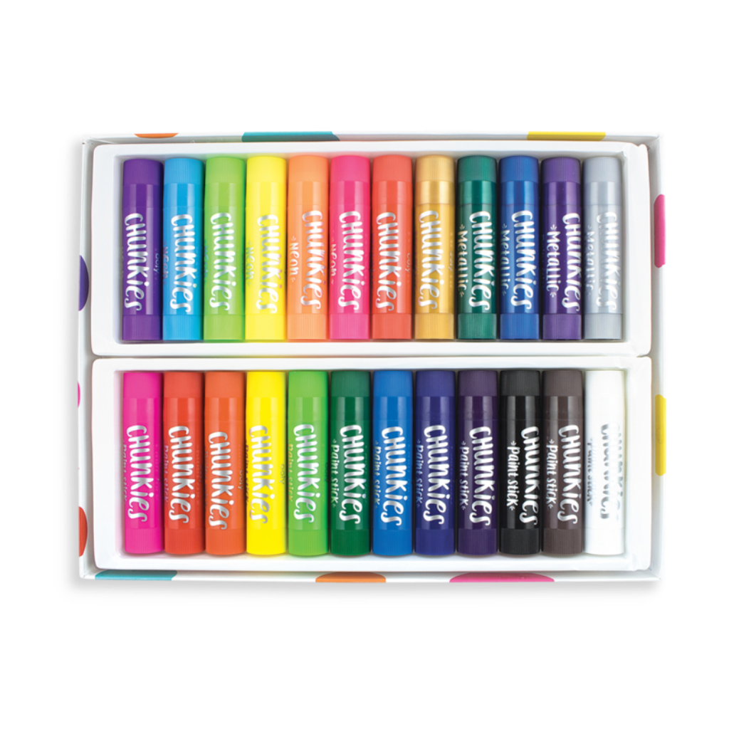 US stockist of Ooly.  Chunkies paint sticks variety pack.  Contains 12 classic sticks, 6 neon and 6 metallic sticks.