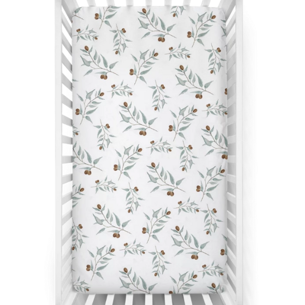 US stockist of Bencer & Hazelnut (Piper Bug) "Ray" cotton jersey crib sheet.  