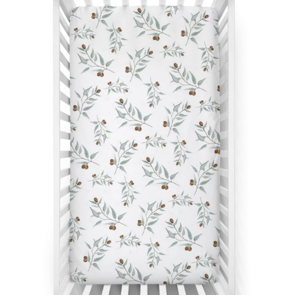US stockist of Bencer & Hazelnut (Piper Bug) "Ray" cotton jersey crib sheet.  