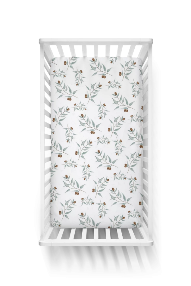 US stockist of Bencer & Hazelnut (Piper Bug) "Ray" cotton jersey crib sheet.  