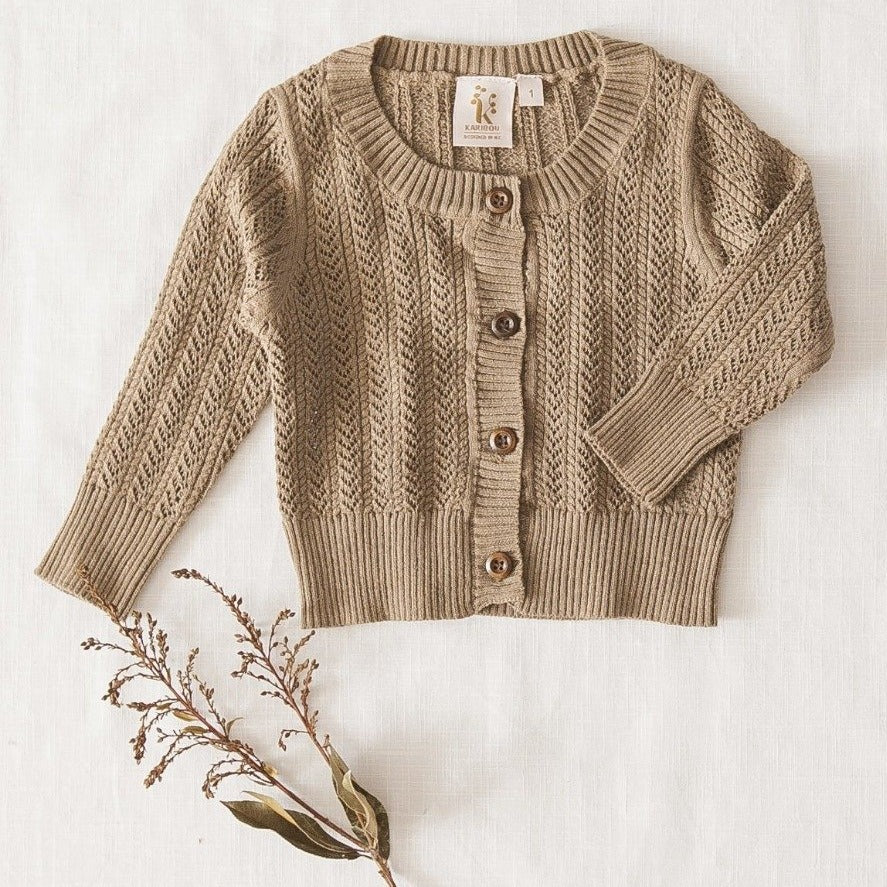 US stockist of Karibou Kids 100% cotton Penny cardigan in Pistachio.