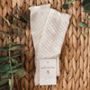 US stockist of Karibou Kid's Macaroon cotton socks. Light beige color with mesh texture and frill at top. Cotton blend.