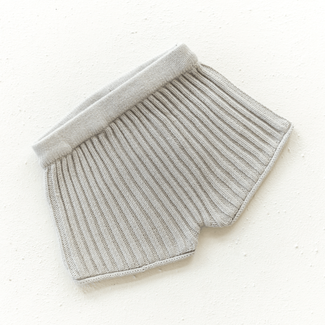 US stockist of Illoura the Label's gender neutral, classic fit, Essentials Rib Knit Shorts in Powder Blue.  Made from cotton.