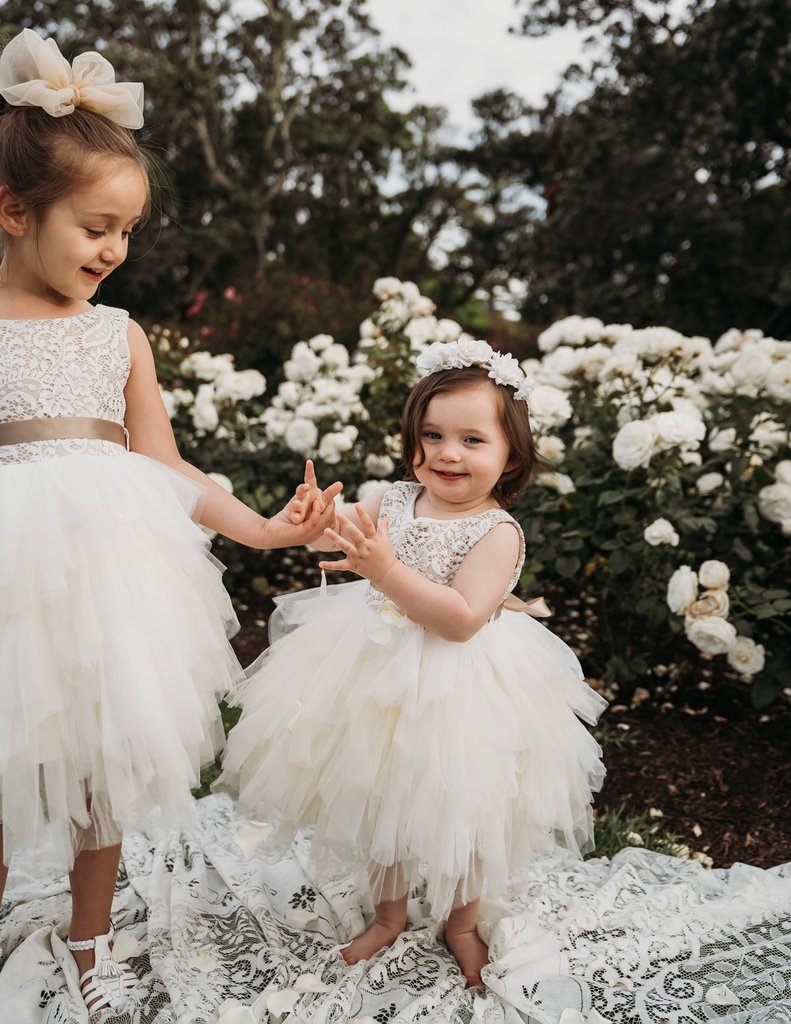 US stockist of Karibou Kid's Special Occasion, Portia Soiree Gown in Champagne.