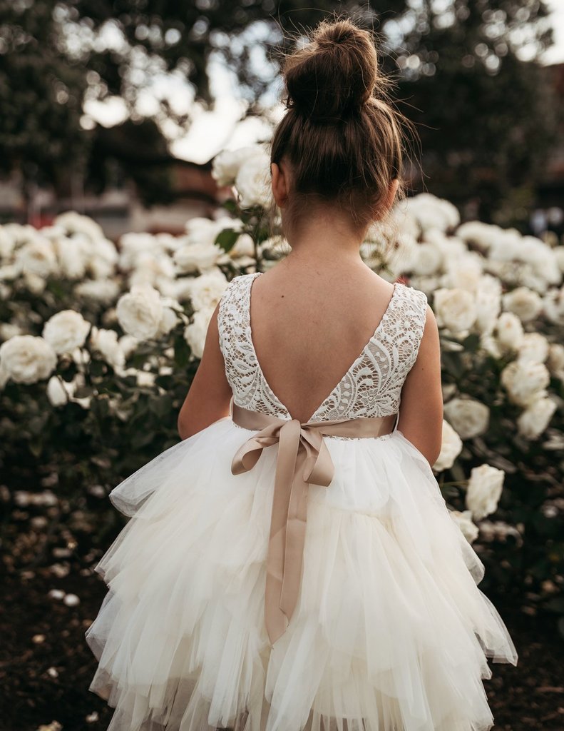 US stockist of Karibou Kid's Special Occasion, Portia Soiree Gown in Champagne.