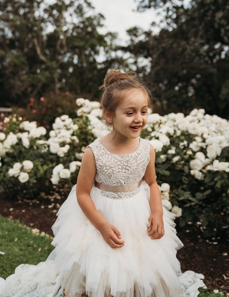 US stockist of Karibou Kid's Special Occasion, Portia Soiree Gown in Champagne.