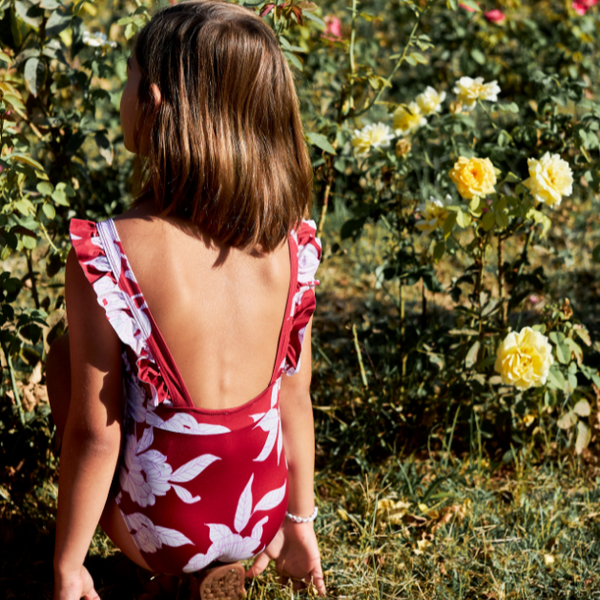 US stockist of Canopea's Thelma Ruffle Swimsuit in Gardenia Pepper.