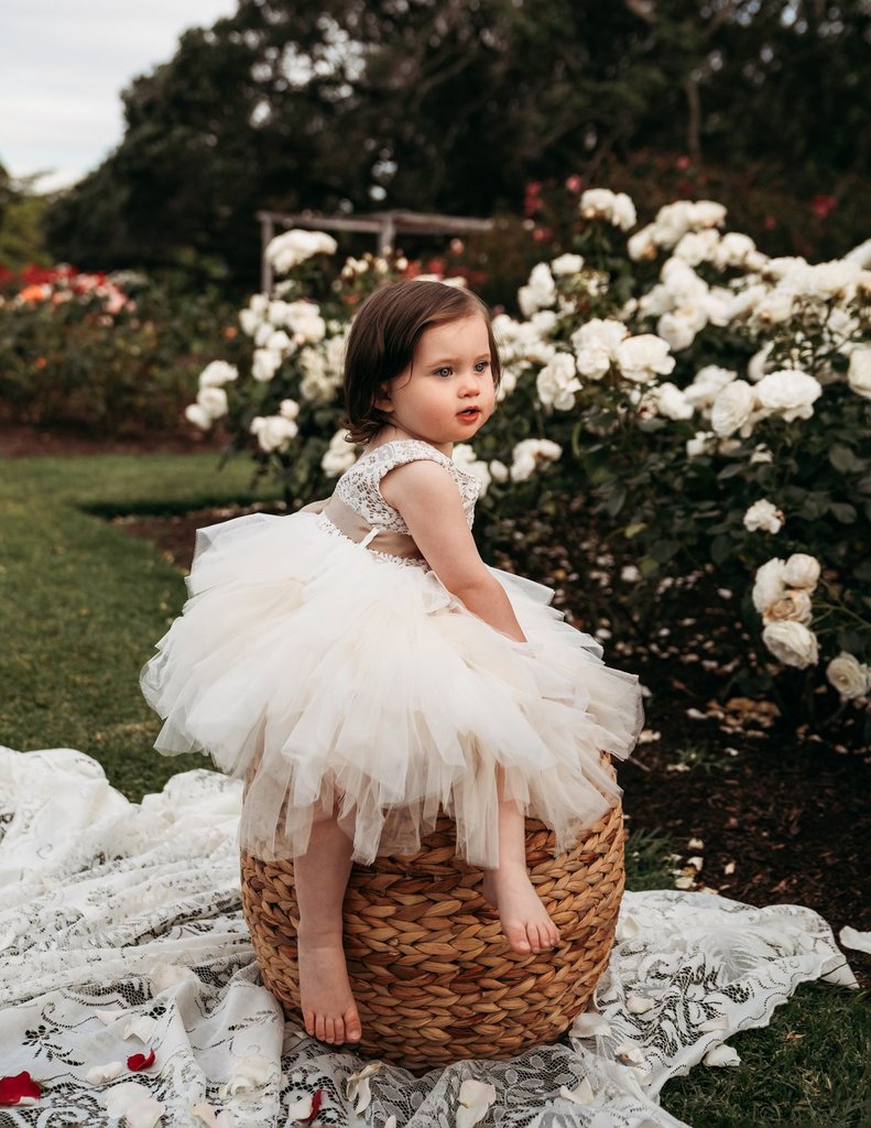 US stockist of Karibou Kid's Special Occasion, Portia Soiree Gown in Champagne.