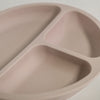 US stockist of Foxx & Willow's Dusty Blush silicone suction plate with 3 sections. Comes with matching wood + silicone fork.  Plate measures 7.80" in diameter and fork measures 5.51" in length.