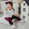 US stockist of Karibou Kids' Winnie luxe velour leggings in Sugarplum.