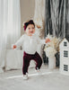 US stockist of Karibou Kids' Winnie luxe velour leggings in Sugarplum.
