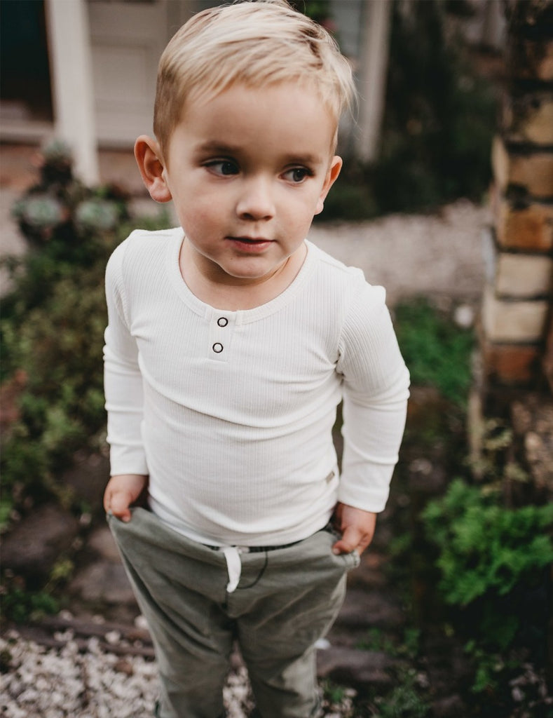US stockist of Karibou Kids gender neutral, warm white Willow ribbed long sleeve top