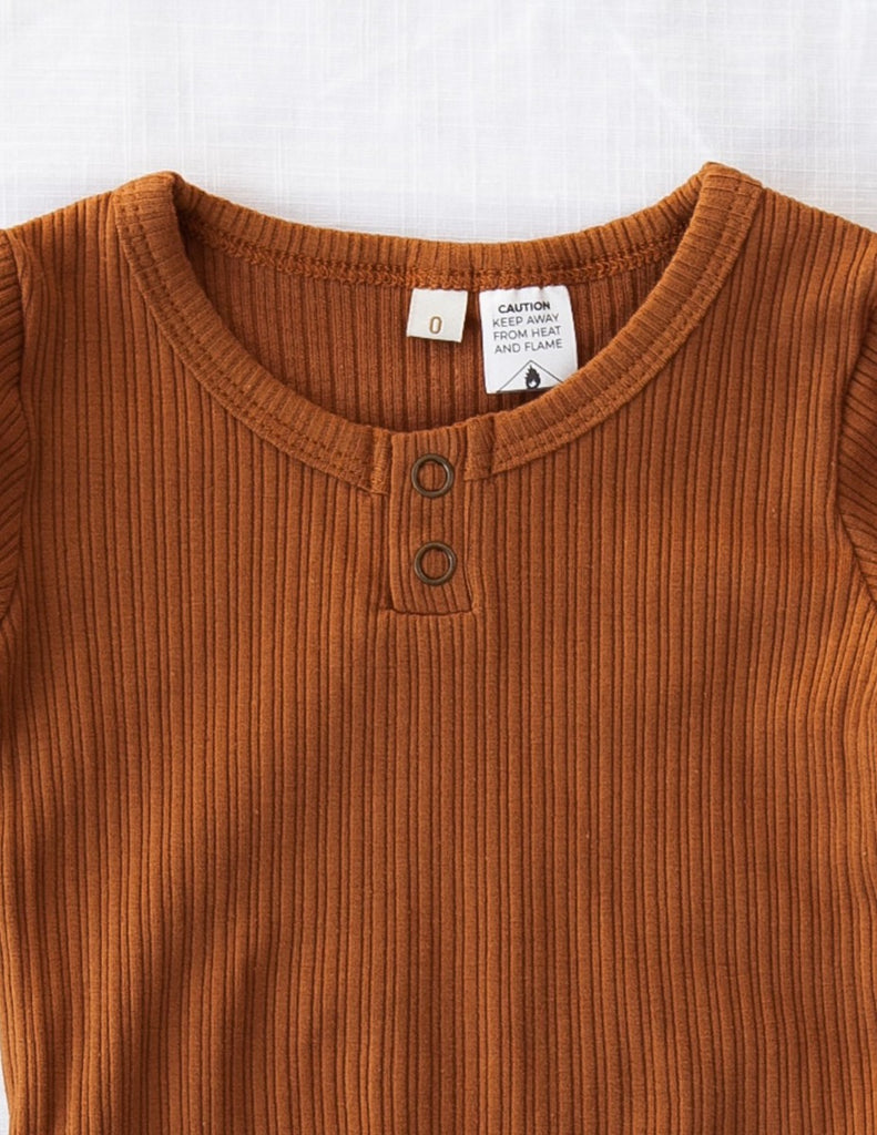 US stockist of Karibou Kids gender neutral, antique gold Willow ribbed long sleeve top