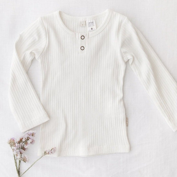 US stockist of Karibou Kids gender neutral, warm white Willow ribbed long sleeve top