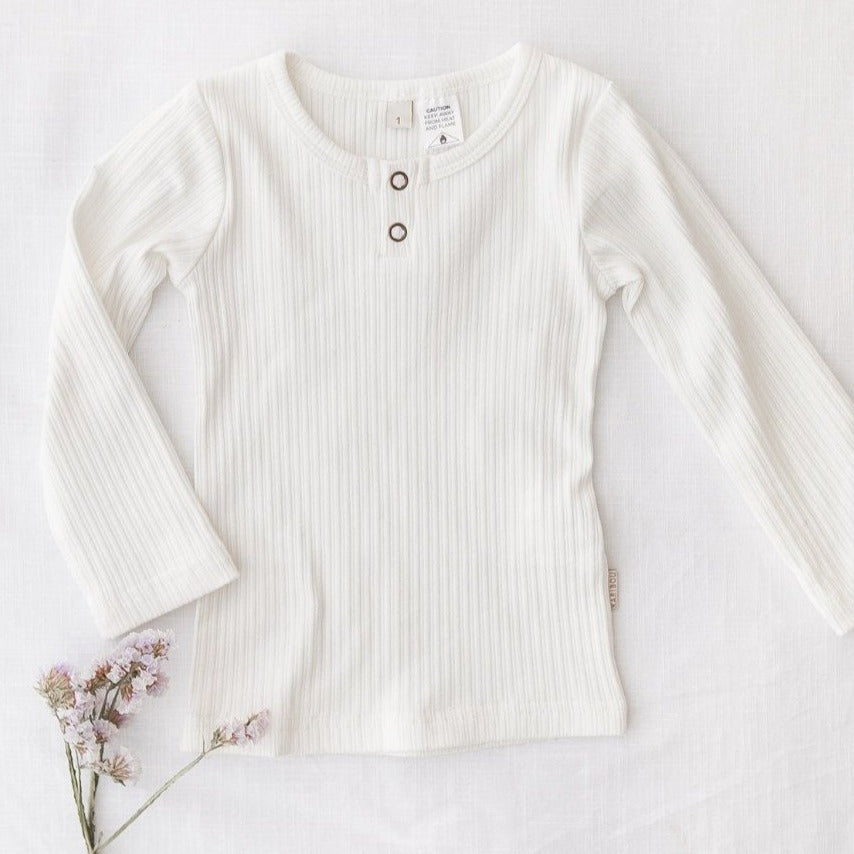 US stockist of Karibou Kids gender neutral, warm white Willow ribbed long sleeve top